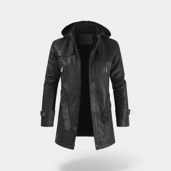Claire Mode | Herrenledermantel – Mittellanger Trenchcoat im modernen Schnitt