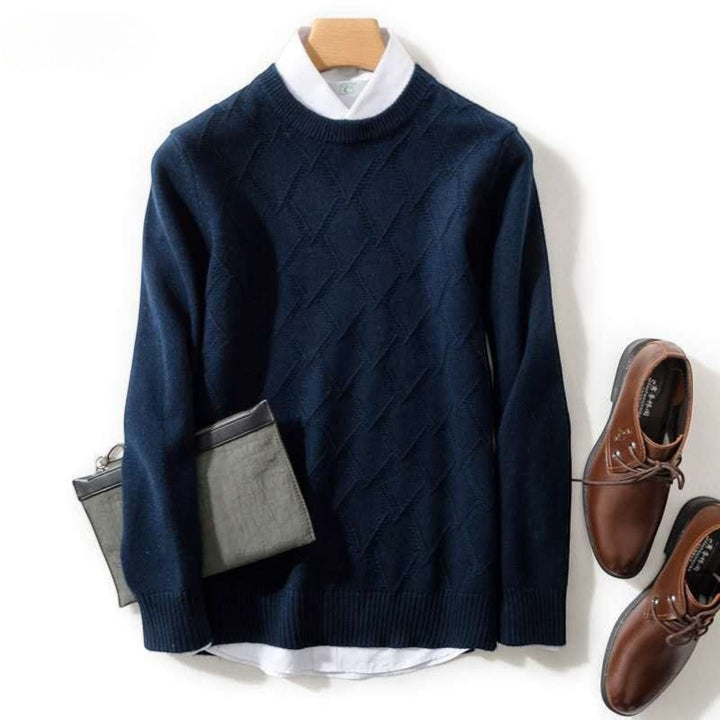 Maglione uomo in maglia di lana mista – Collo tondo motivo rombi