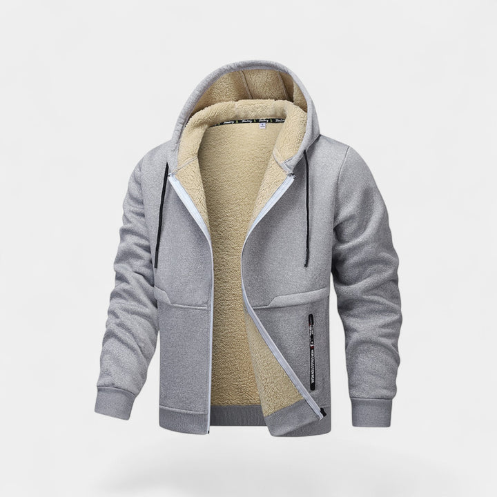 Herren Sherpa-Fleece-Cardigan mit Kapuze und Reißverschluss – Relaxed Fit