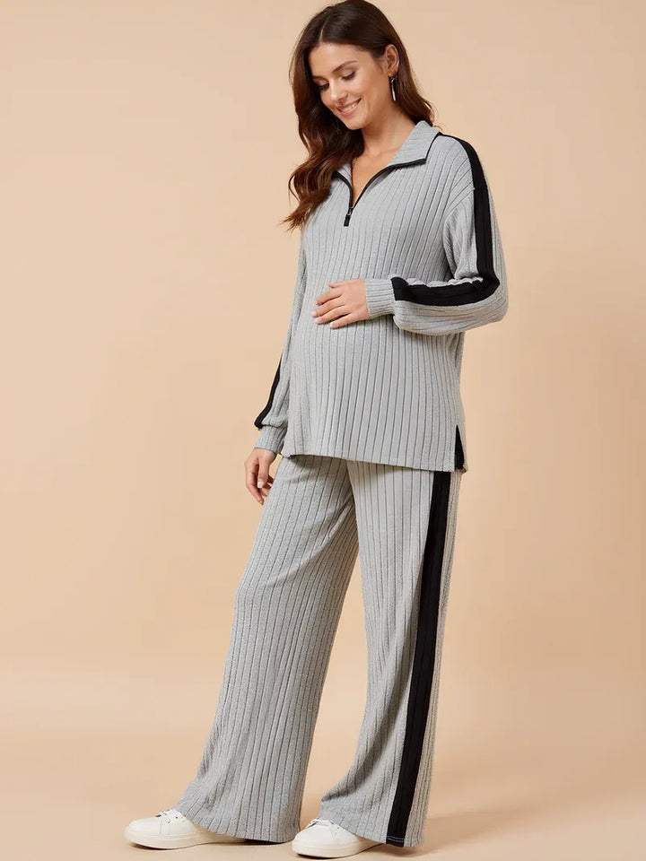 Ensemble Côtelé Femme Deux Pièces – Col Zippé Coupe Ample