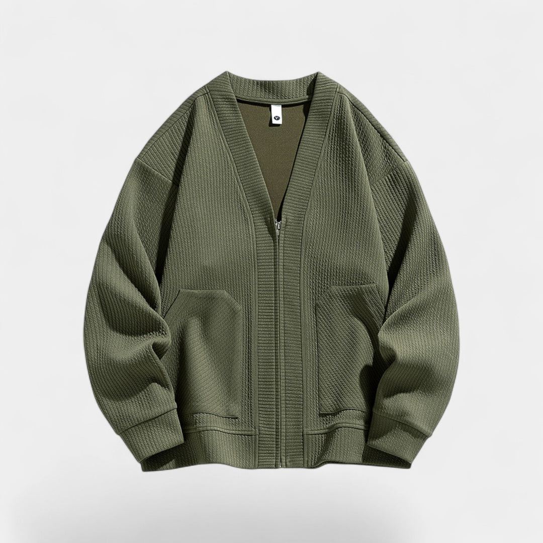 Herren-Cardigan aus strukturierter Strickware – Reißverschluss, lässige Passform