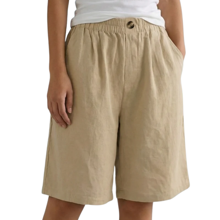 Kurze Damenhose mit hoher Taille aus Baumwoll-Leinen-Mischung – Lässiger Schnitt