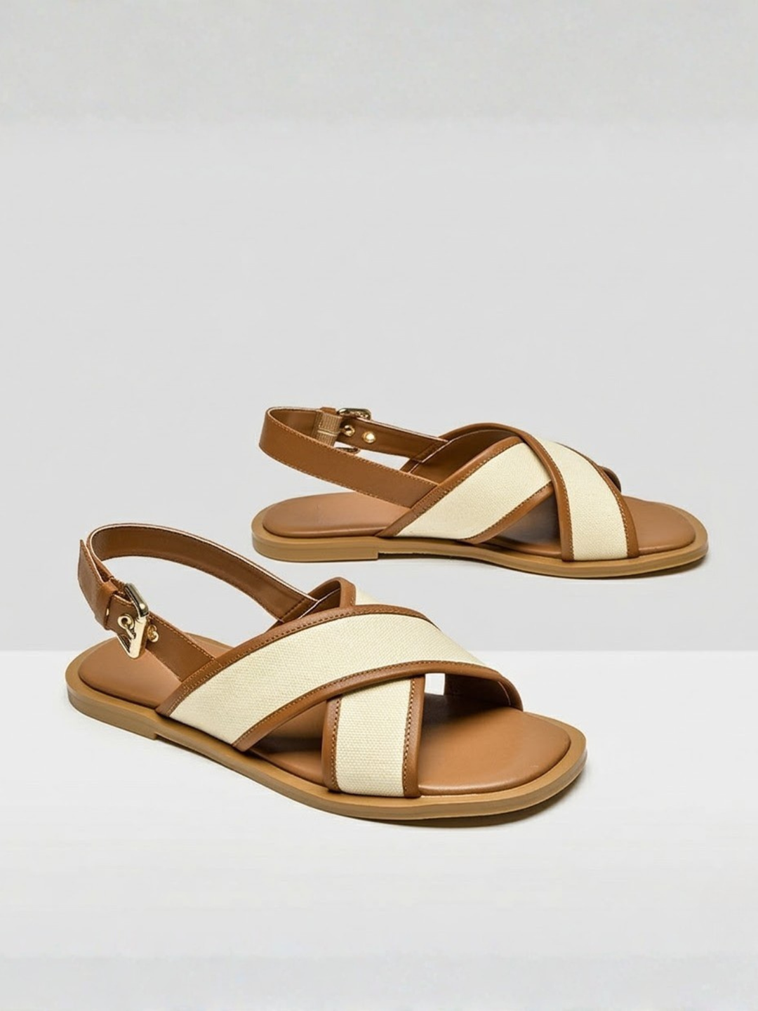 Women's Flat Canvas Sandals – Back Strap with Buckle & Vegan Leather Trim