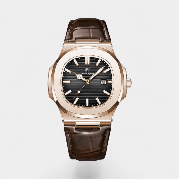 Herrenuhr mit Lederarmband – Leuchtendes und wasserdichtes Quarzwerk 40 mm
