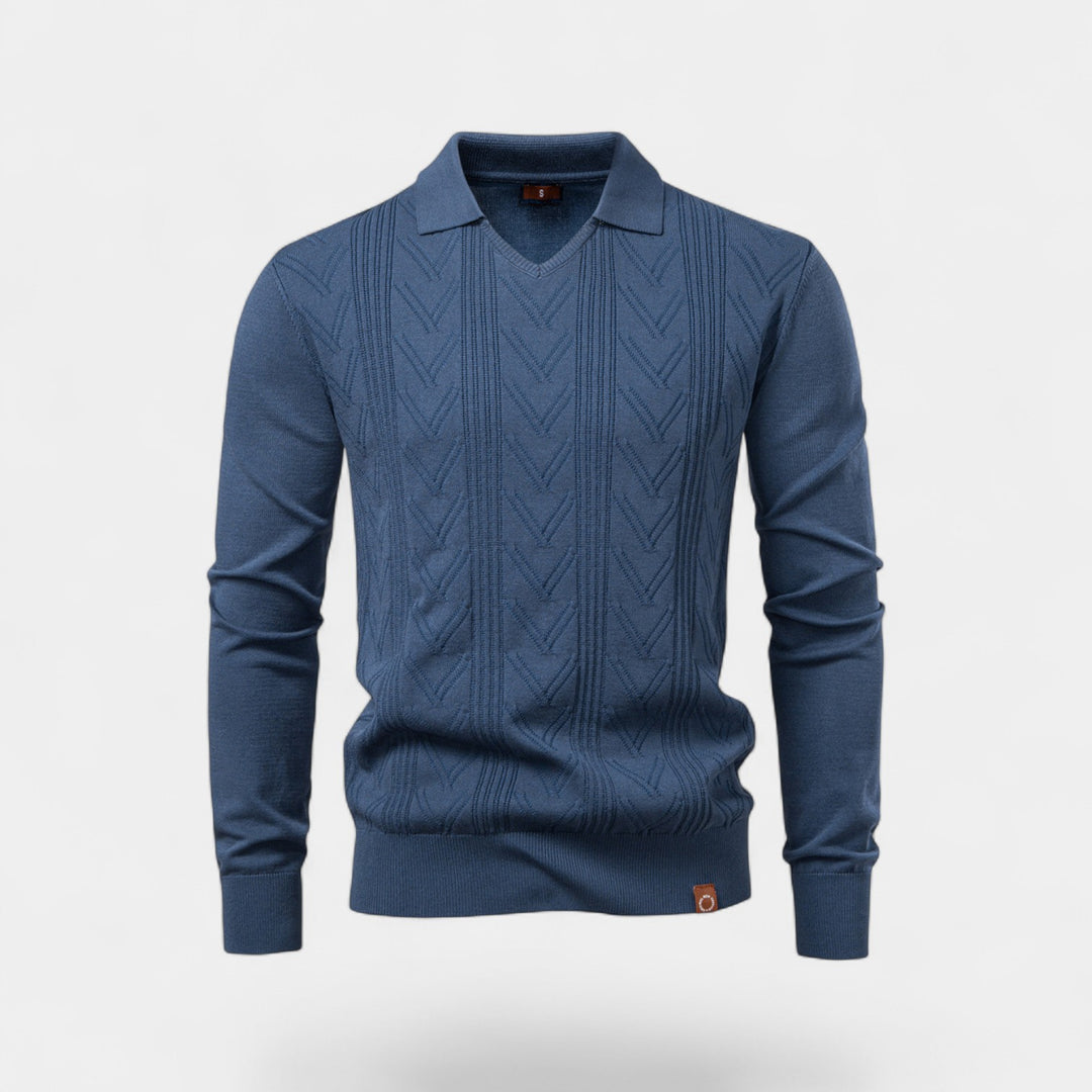 Polo uomo in maglia jacquard collo a V – Trecce classiche