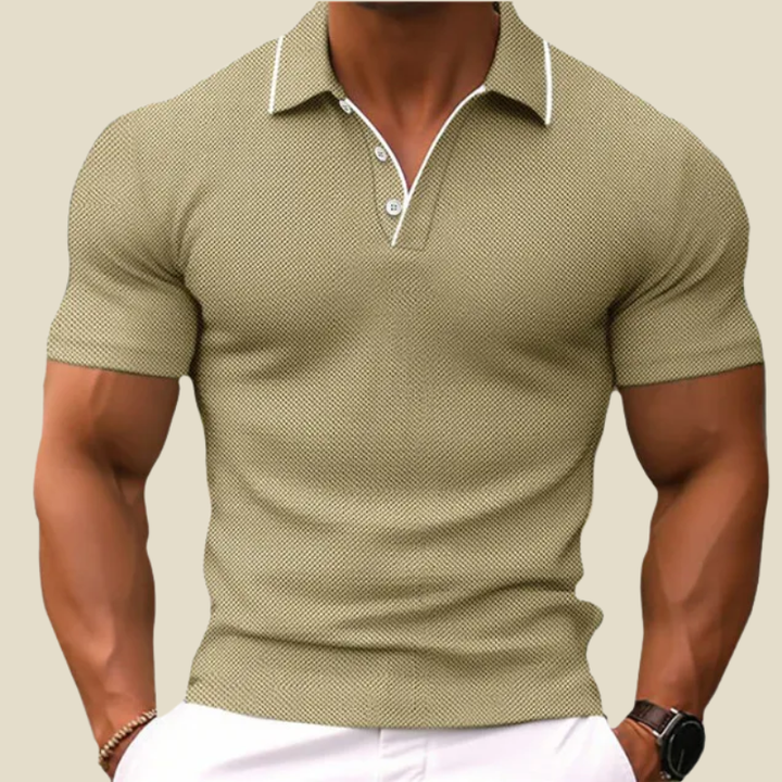 Herren Poloshirt aus Strick mit kurzen Ärmeln – Figurbetonter Schnitt Zwei-Knopf-Leiste