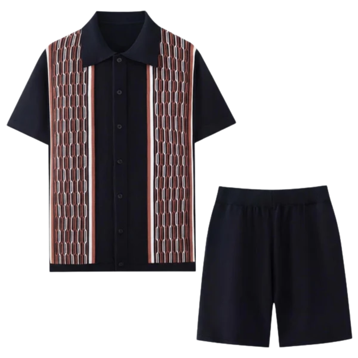 Men's Two-Piece Knit Set – Geometric Texture Casual Fit