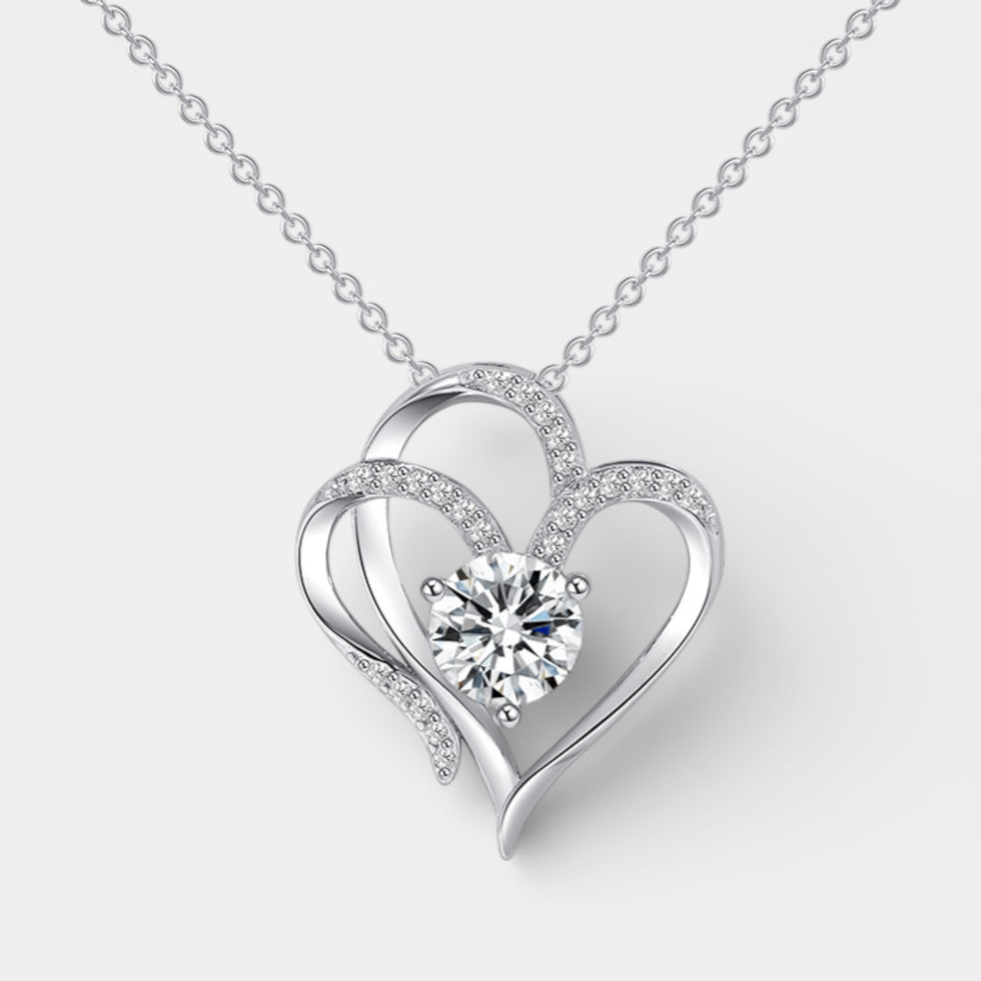 Claire Mode | Collana con pendente doppio cuore incastonato di strass donna