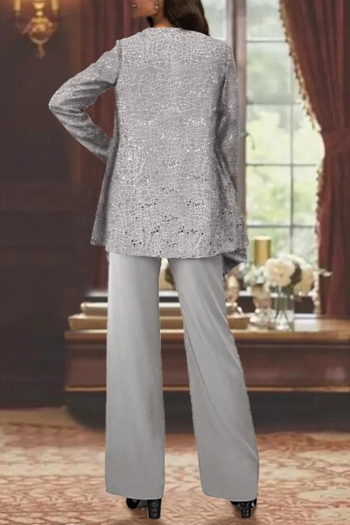 Completo Donna Tre Pezzi con Paillettes e Pizzo – Pantaloni Larghi