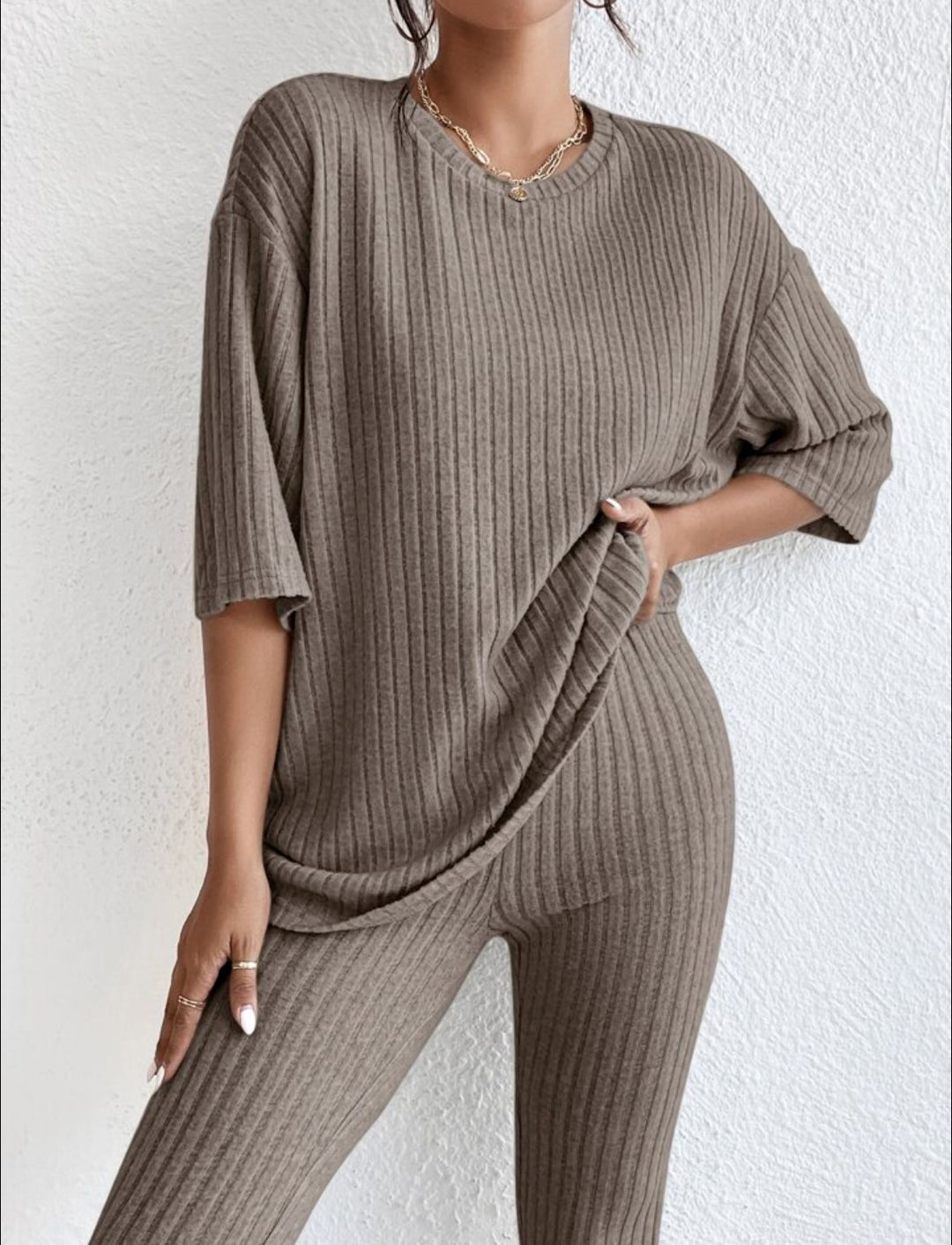 Lounge-Set aus Baumwolle für Damen – Gerippt, lässige Passform