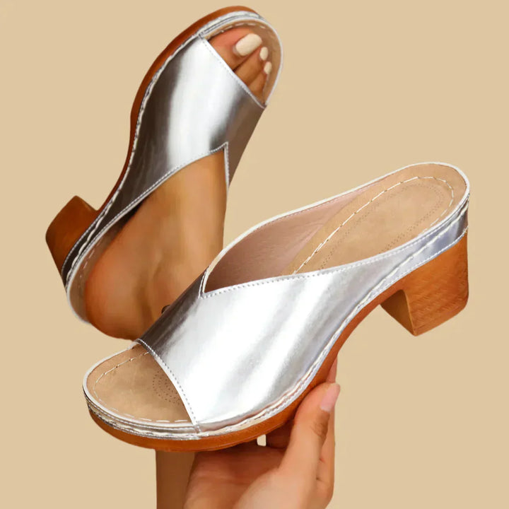 Sandali mule con tacco da donna – Aperte sul retro facile da infilare