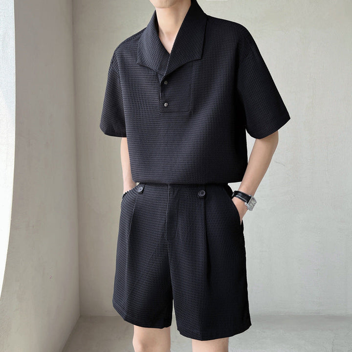Ensemble Deux Pièces Homme Gaufré – Chemise Col Camp & Short Plissé