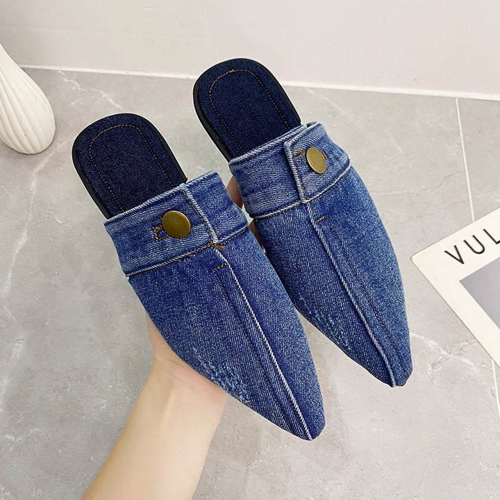 Mocassini piatti da donna con finitura denim – Punta appuntita stile slip-on