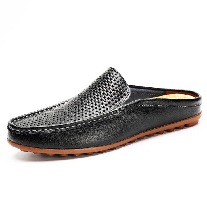 Mocassini mule uomo slip-on in pelle testurizzata – Retro aperto traforato