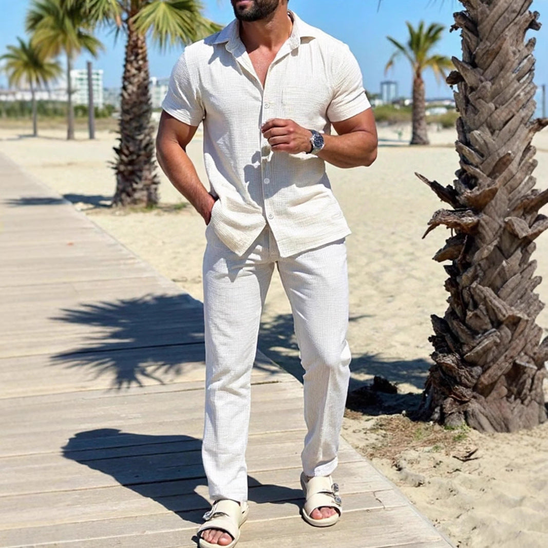 Men's Two-Piece Set – Short Sleeve Shirt and Straight Pants