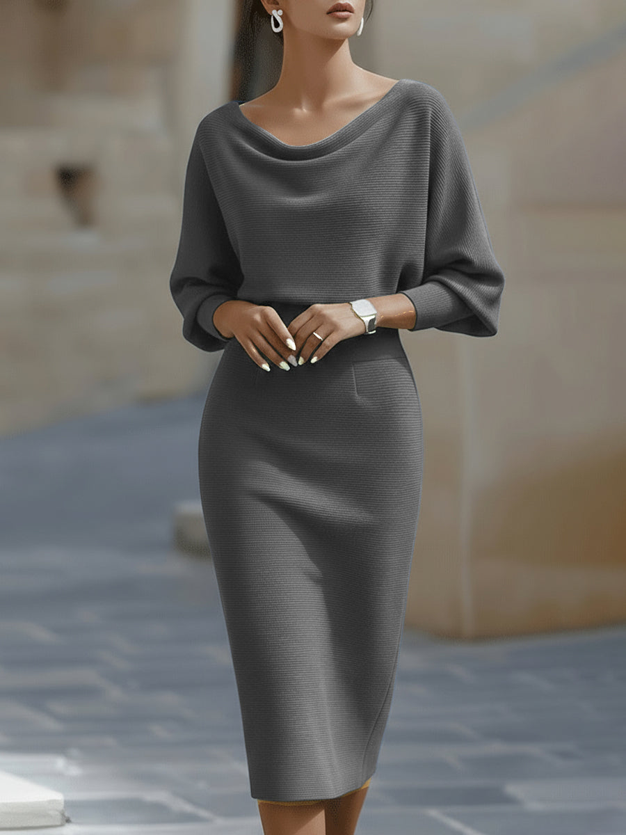Midi-Strickkleid für Damen – Fledermausärmel, figurbetonter Schnitt