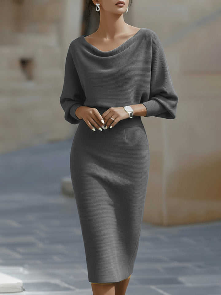 Midi-Strickkleid für Damen – Fledermausärmel, figurbetonter Schnitt