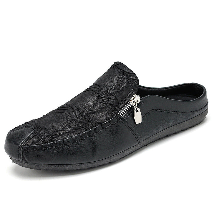 Herren Mokassins Mules aus Strukturiertem Leder – Geprägter Slip-On mit Reißverschluss