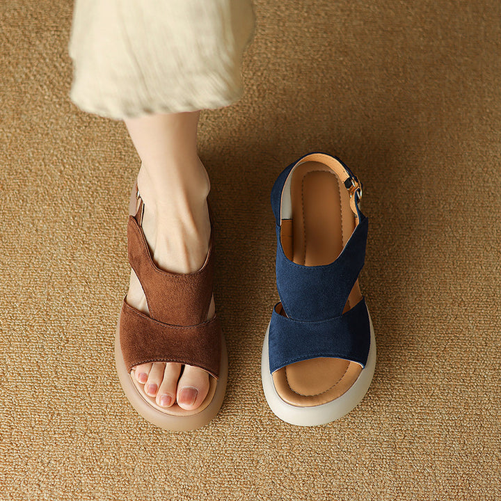 Sandali donna con zeppa – Fasce incrociate, punta aperta, slip-on