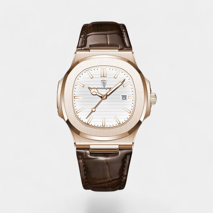Herrenuhr mit Lederarmband – Leuchtendes und wasserdichtes Quarzwerk 40 mm