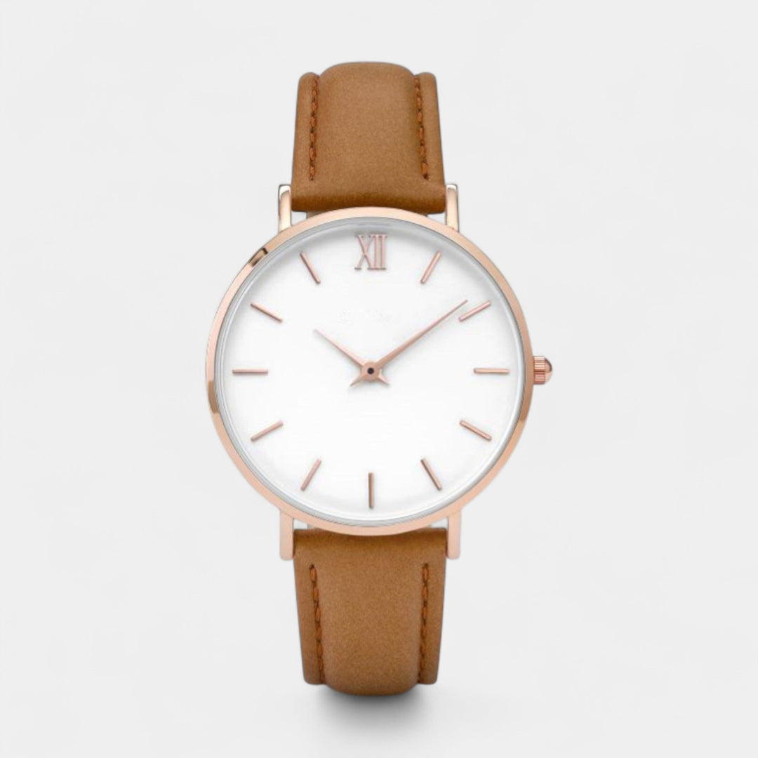 Claire Mode | Damen minimalistische Quarzuhr mit Lederarmband