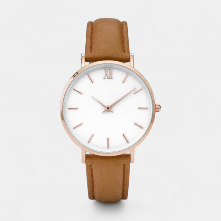 Claire Mode | Damen minimalistische Quarzuhr mit Lederarmband