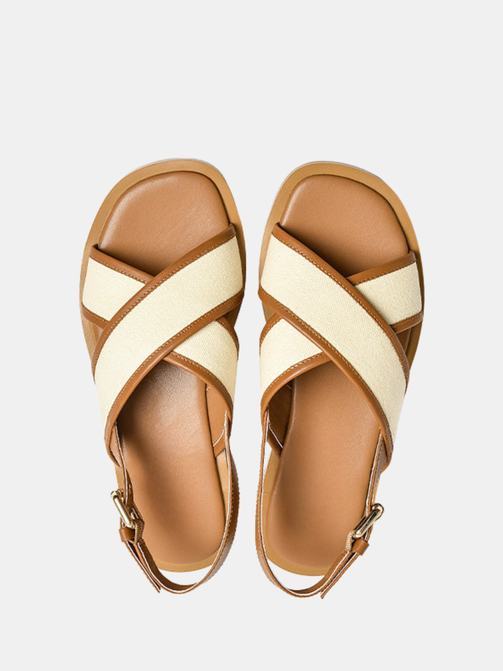 Women's Flat Canvas Sandals – Back Strap with Buckle & Vegan Leather Trim