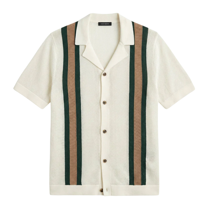 Polo Homme en Maille Ajourée – Rayures Verticales Style Vintage