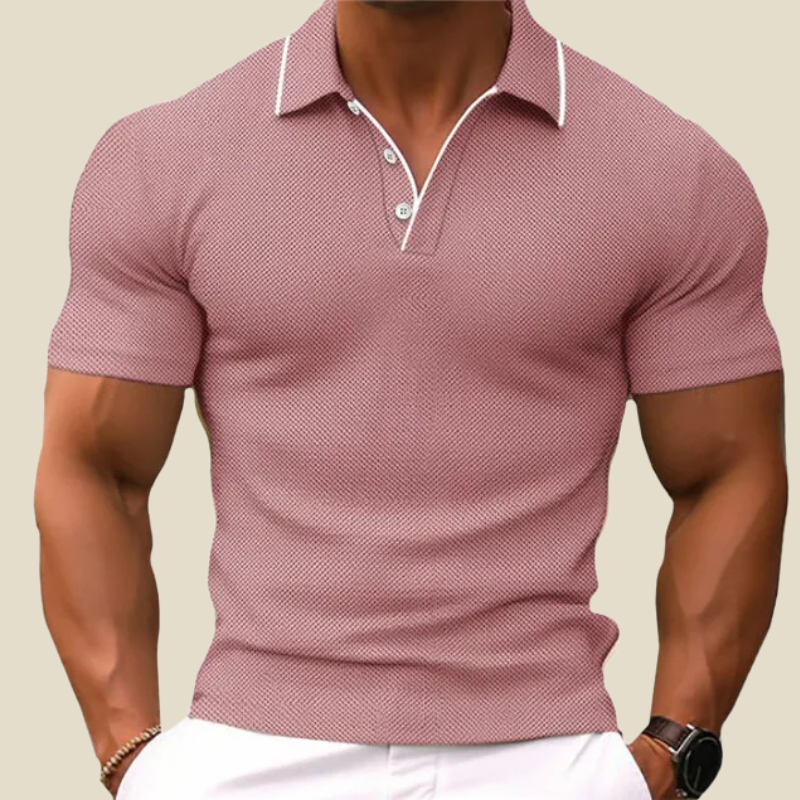 Herren Poloshirt aus Strick mit kurzen Ärmeln – Figurbetonter Schnitt Zwei-Knopf-Leiste