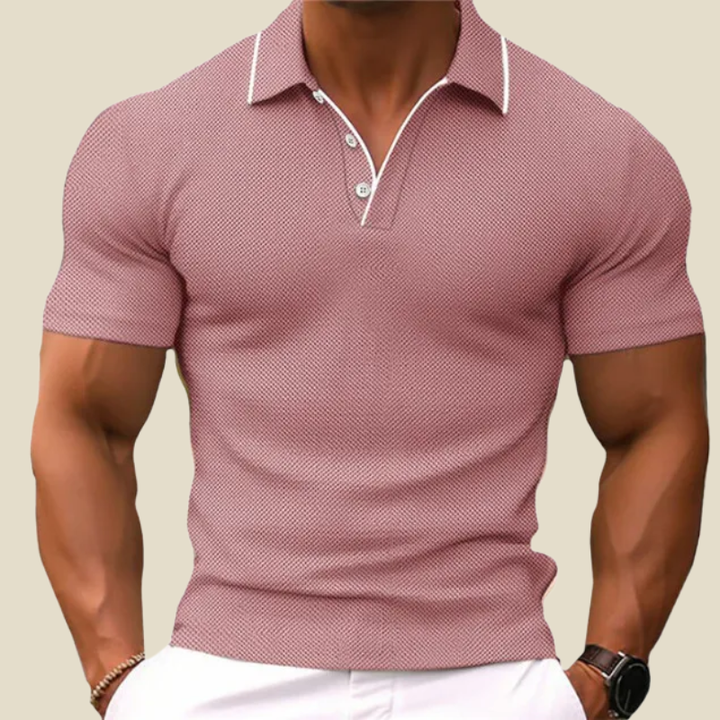 Herren Poloshirt aus Strick mit kurzen Ärmeln – Figurbetonter Schnitt Zwei-Knopf-Leiste