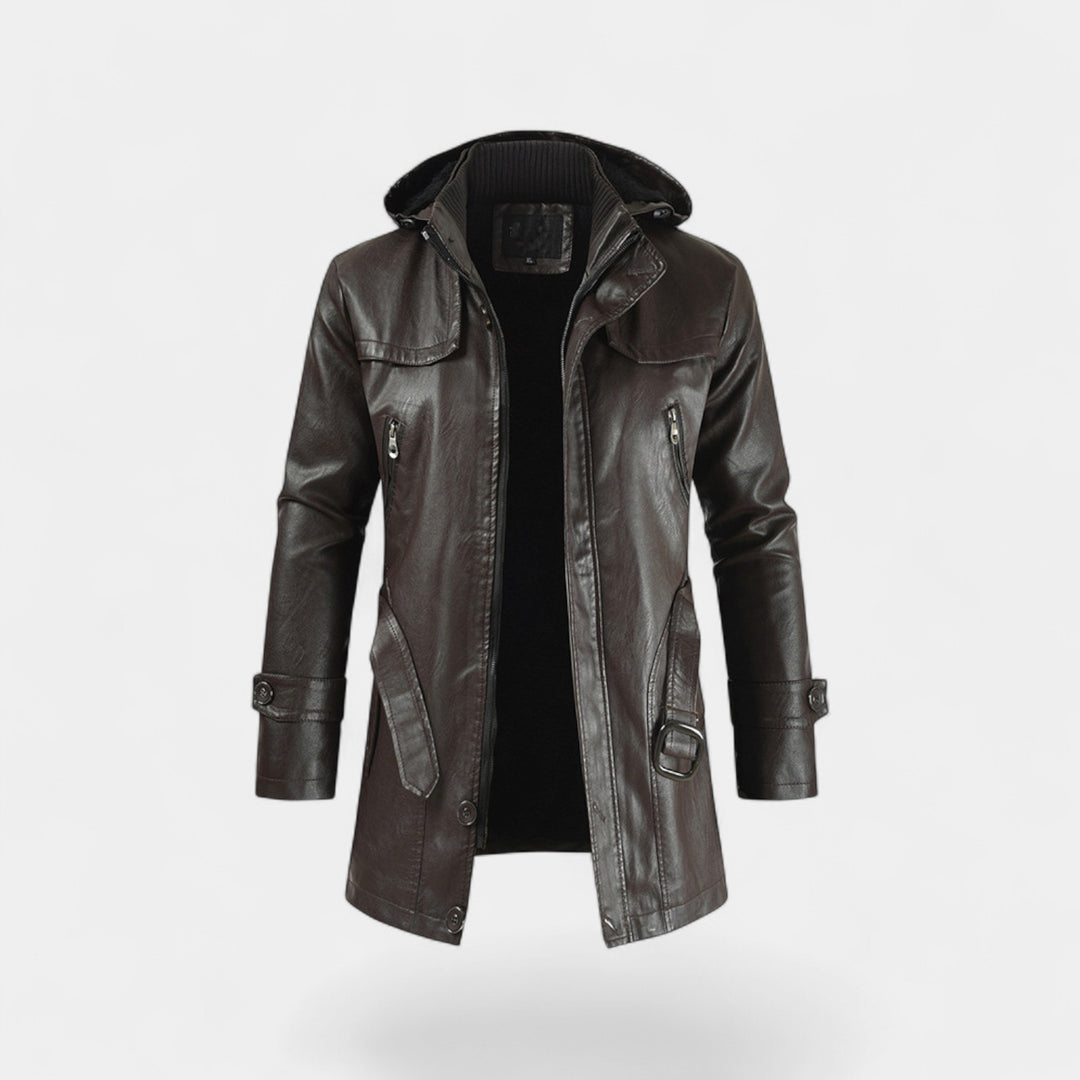 Claire Mode | Herrenledermantel – Mittellanger Trenchcoat im modernen Schnitt