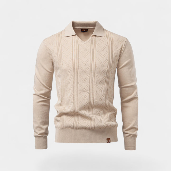 Polo uomo in maglia jacquard collo a V – Trecce classiche