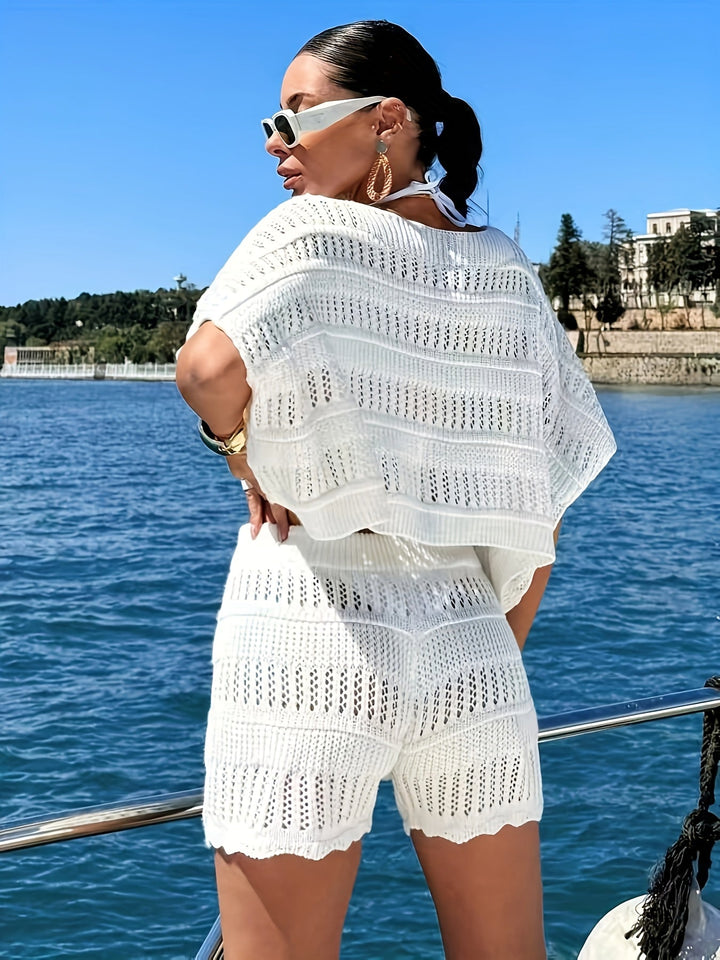 Ensemble Deux Pièces Femme en Crochet – Top et Short à Mailles Ajourées