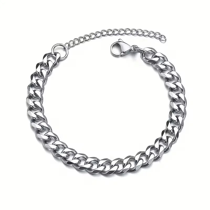 Bracciale Uomo Catena Cubana Acciaio Inossidabile Lucido – Maglia Spessa