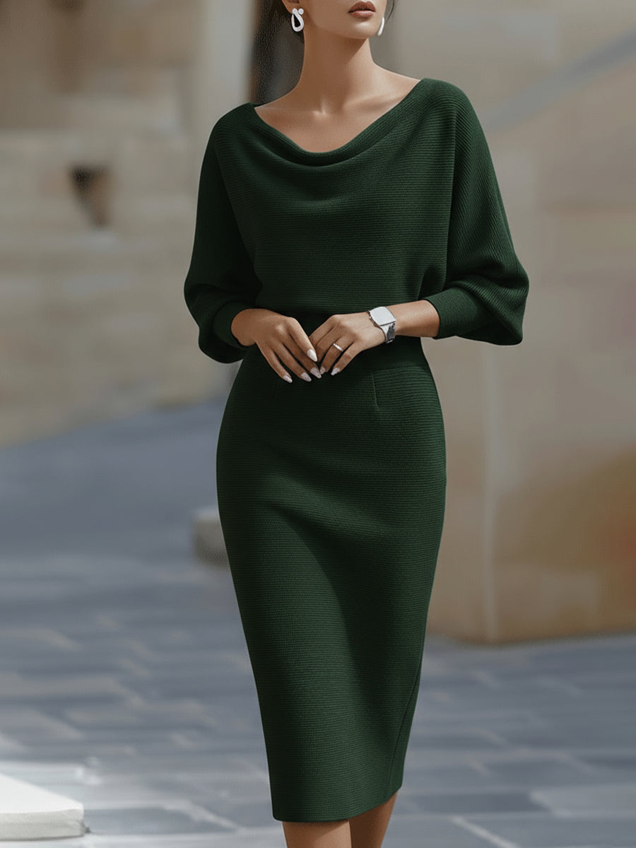 Midi-Strickkleid für Damen – Fledermausärmel, figurbetonter Schnitt