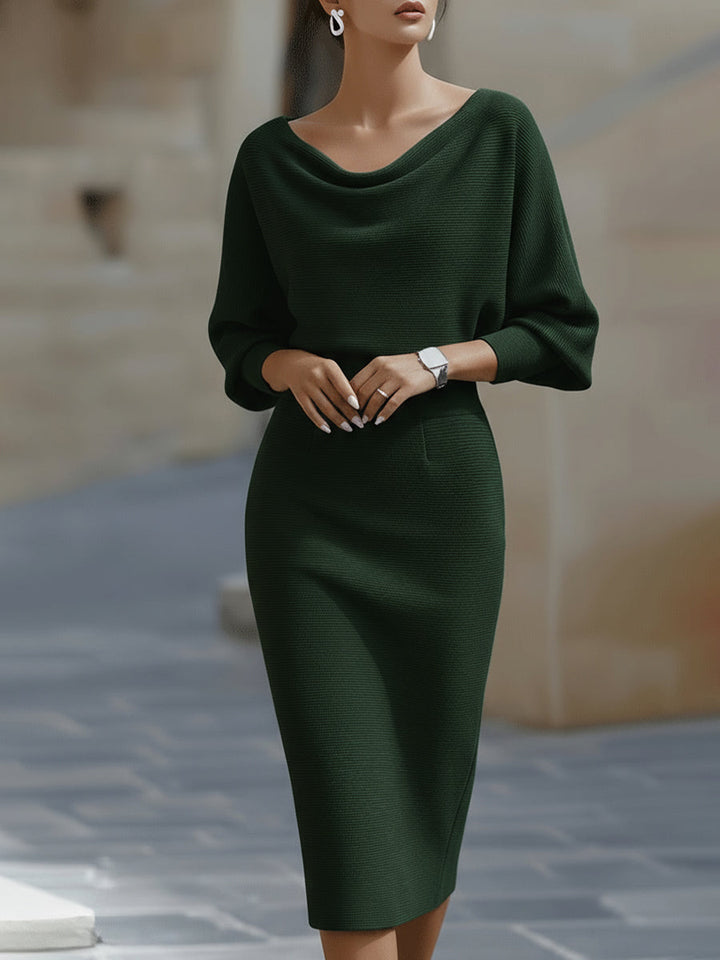 Midi-Strickkleid für Damen – Fledermausärmel, figurbetonter Schnitt