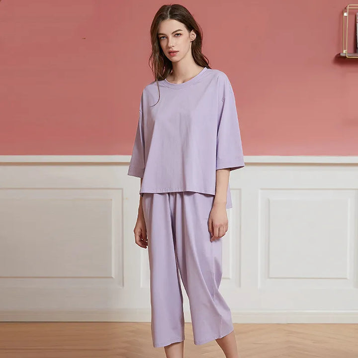Women's Two-Piece Set – Oversized Top & Casual Cropped Pants
