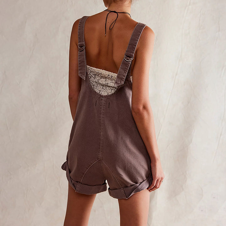 Damen-Jeans-Shorts-Overall – Oversize-Schnitt, ärmellos mit Taschen