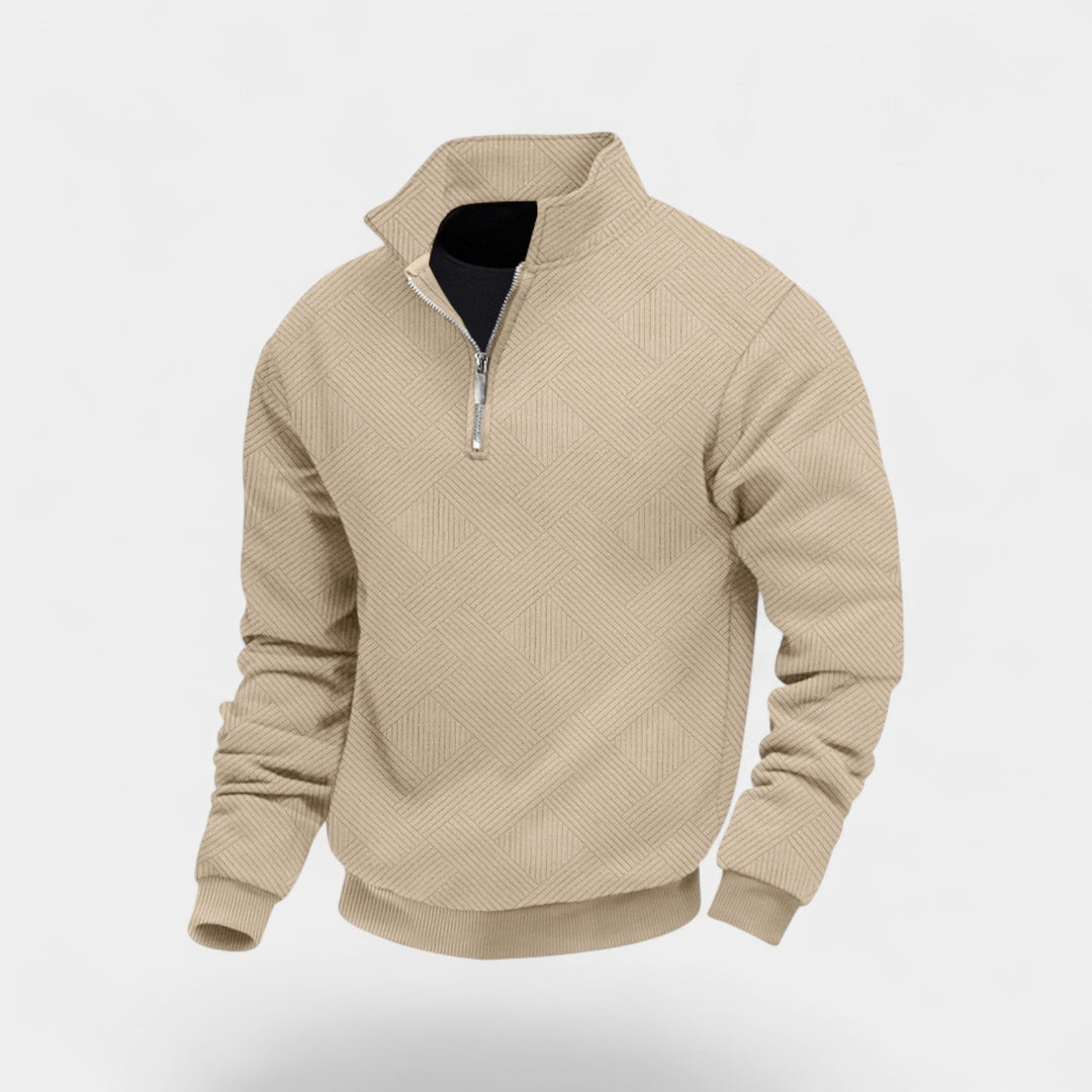 Herren Pullover mit halbem Reverskragen und halbem Reißverschluss, weiter Schnitt – raffiniert, leger, moderne Silhouette