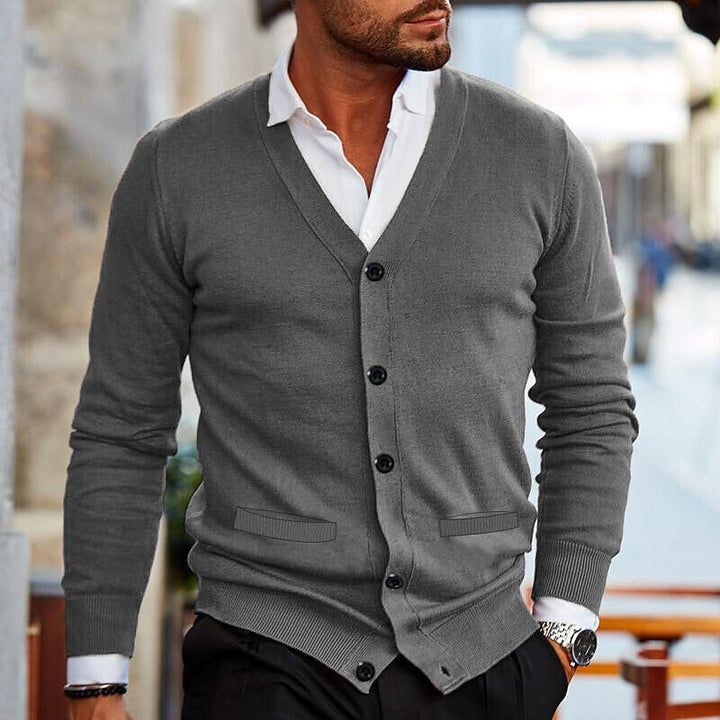 Men's Slim V-Neck Cardigan – Double-Sided Knit Pockets