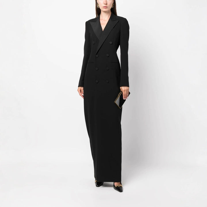 Robe Longue Femme Style Blazer – Col Cranté Croisé Coupe Colonne