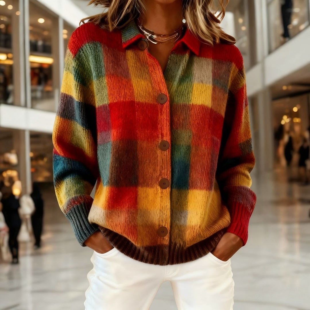 Karierte Damenstrickjacke – Leicht gewebter Stoff, Regular Fit