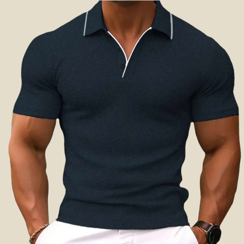 Herren Poloshirt aus Strick mit kurzen Ärmeln – Figurbetonter Schnitt Zwei-Knopf-Leiste