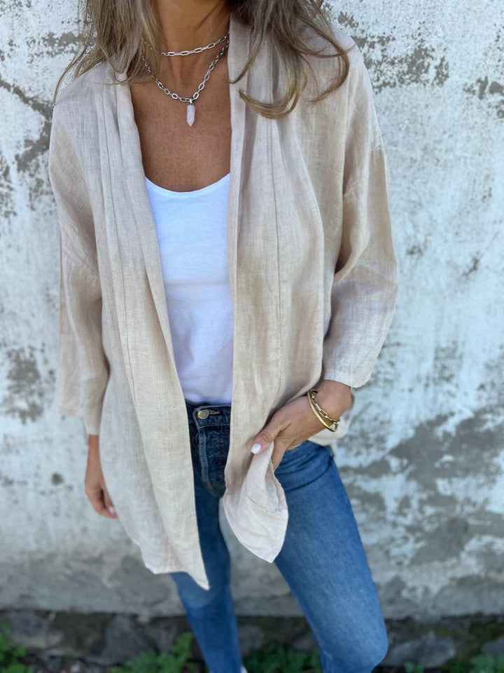 Damen Cardigan aus leichtem Stoff – Offener Cardigan, weiter Schnitt