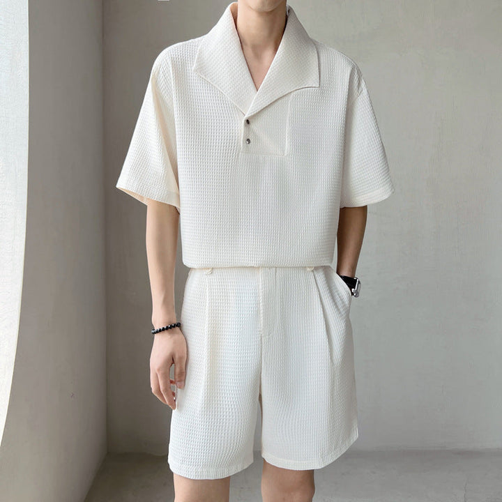 Ensemble Deux Pièces Homme Gaufré – Chemise Col Camp & Short Plissé