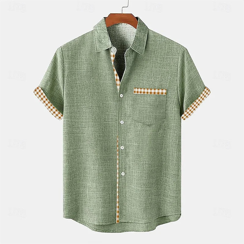 Chemise Homme en Lin Manches Courtes – Détail Contrastant