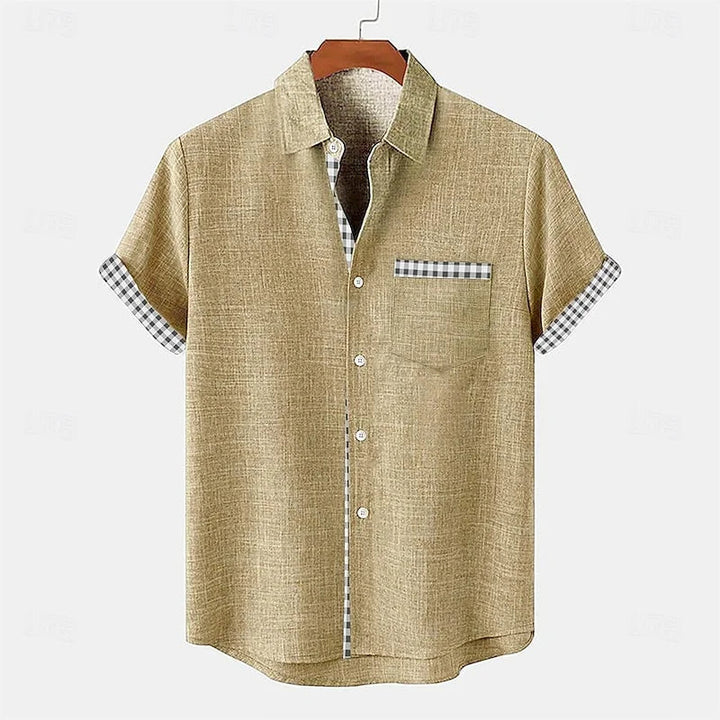 Chemise Homme en Lin Manches Courtes – Détail Contrastant