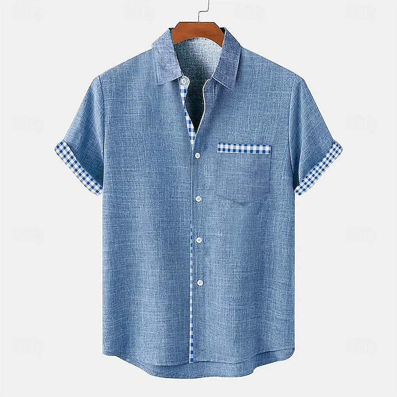Chemise Homme en Lin Manches Courtes – Détail Contrastant