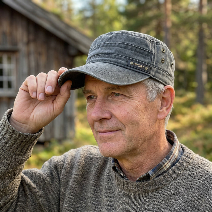 Vintage herrekasket – Vasket bomuldsstof med dekorativt patch