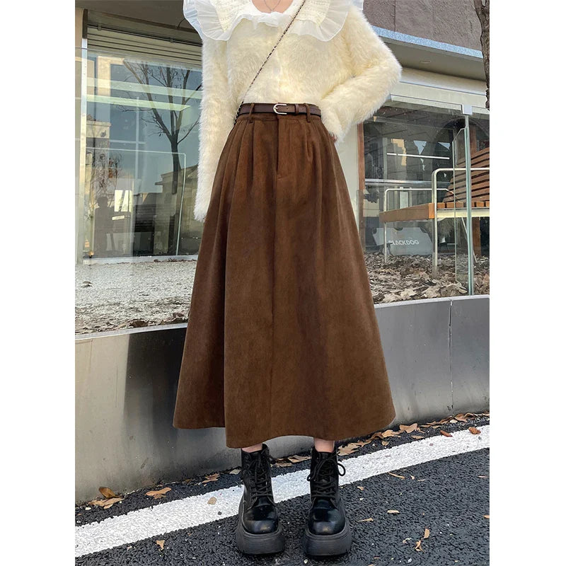 Midi-Rock für Damen mit hoher Taille – A-Linien-Schnitt mit Taschen